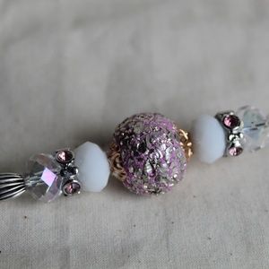 Glass Bead and Crystal Pink Hat Pin